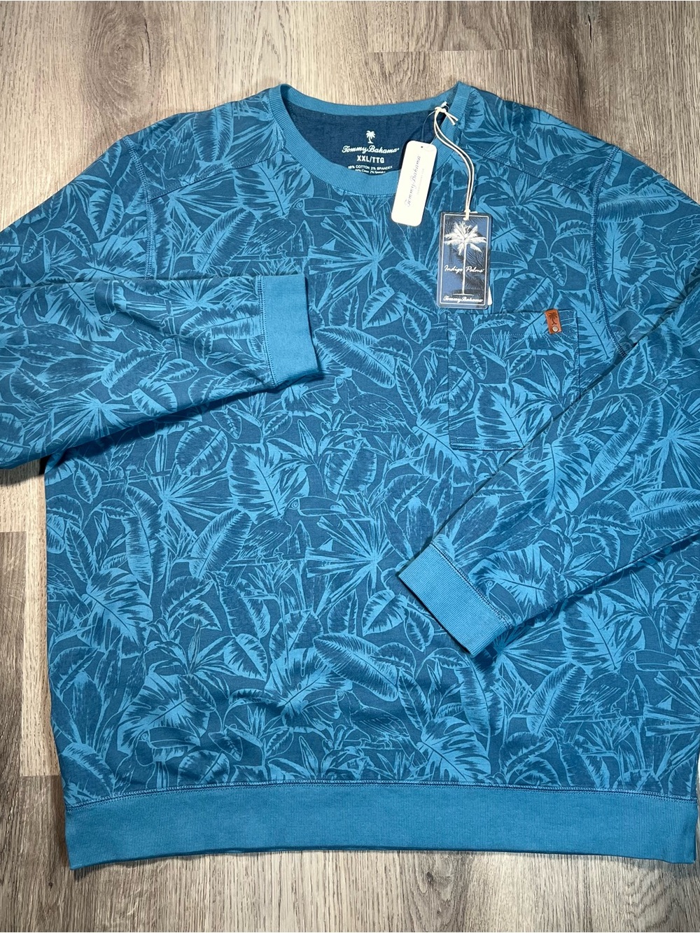 New Tommy Bahama Mens XXL Ben and Terry Twilight Palms Sweatshirt Buccaneer Blue - Picture 2 of 8